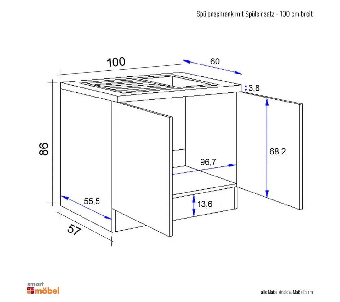 Flex-Well Spülenunterschrank 100 cm Weiß mit Arbeitsplatte & Spüle - Bild 5