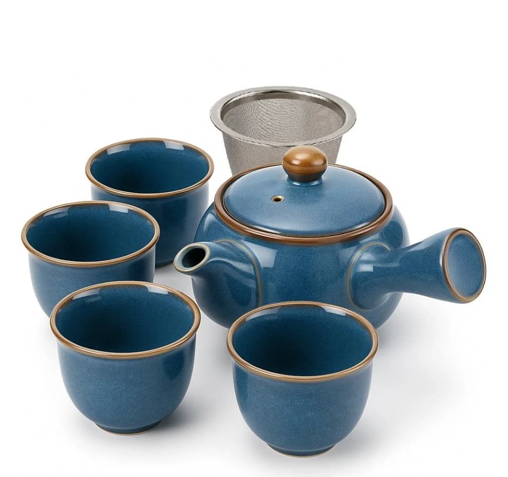 Goodwei Kyusu Teeset Japanisch Keramik Blau 5-tlg. - Bild 2