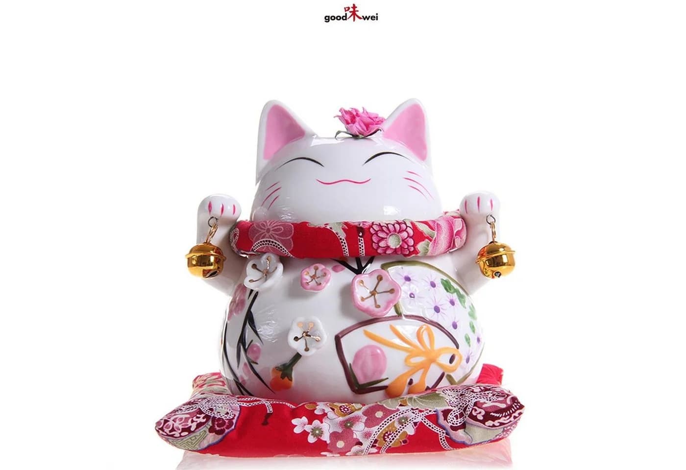 Goodwei Maneki Neko Spardose Weiß Porzellan Glücks-Talisman