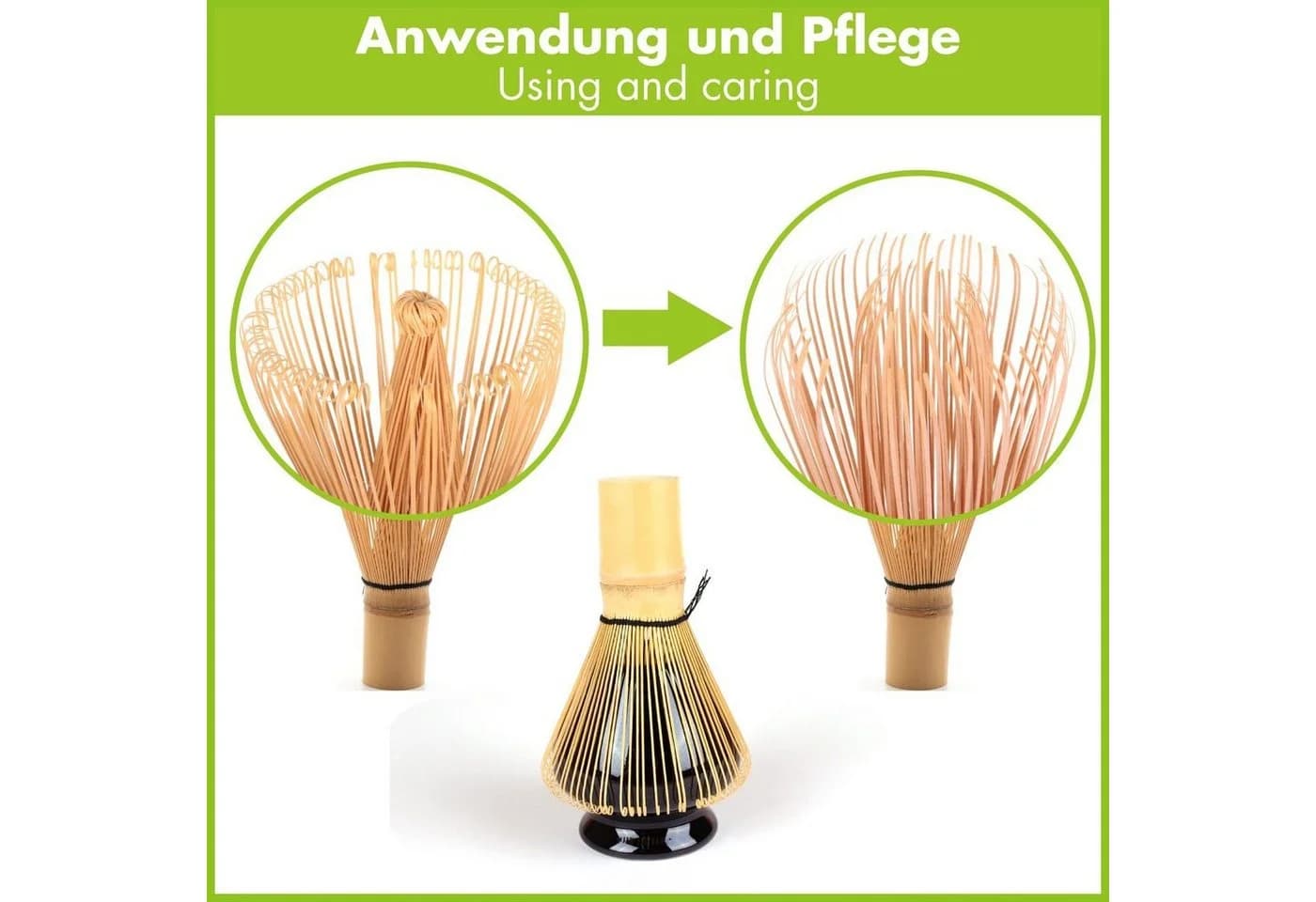 Goodwei Matcha Set Bambus Chasen 120 Borsten & Chashaku Löffel Weiß - Bild 3
