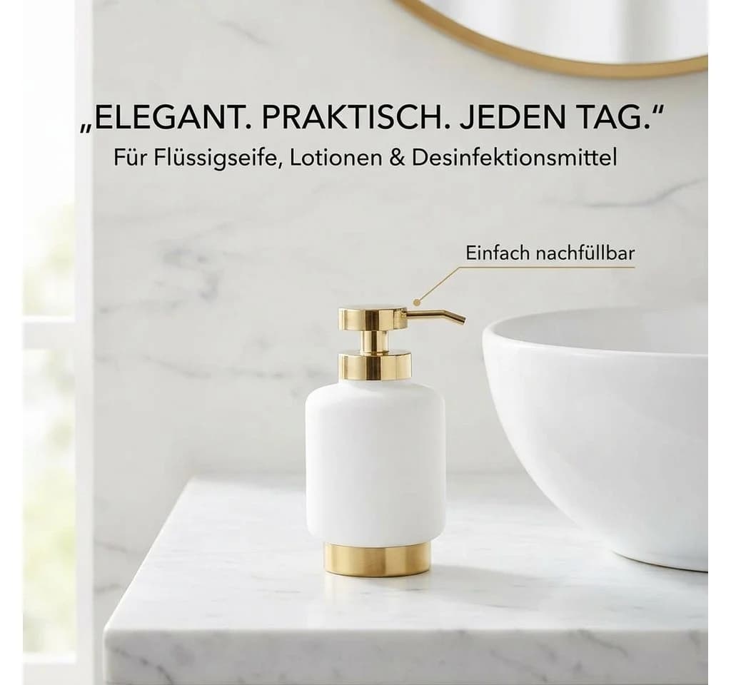 LikeKa Badaccessoire-Set 3-teilig Weiß/Gold Polyresin & Edelstahl - Bild 3