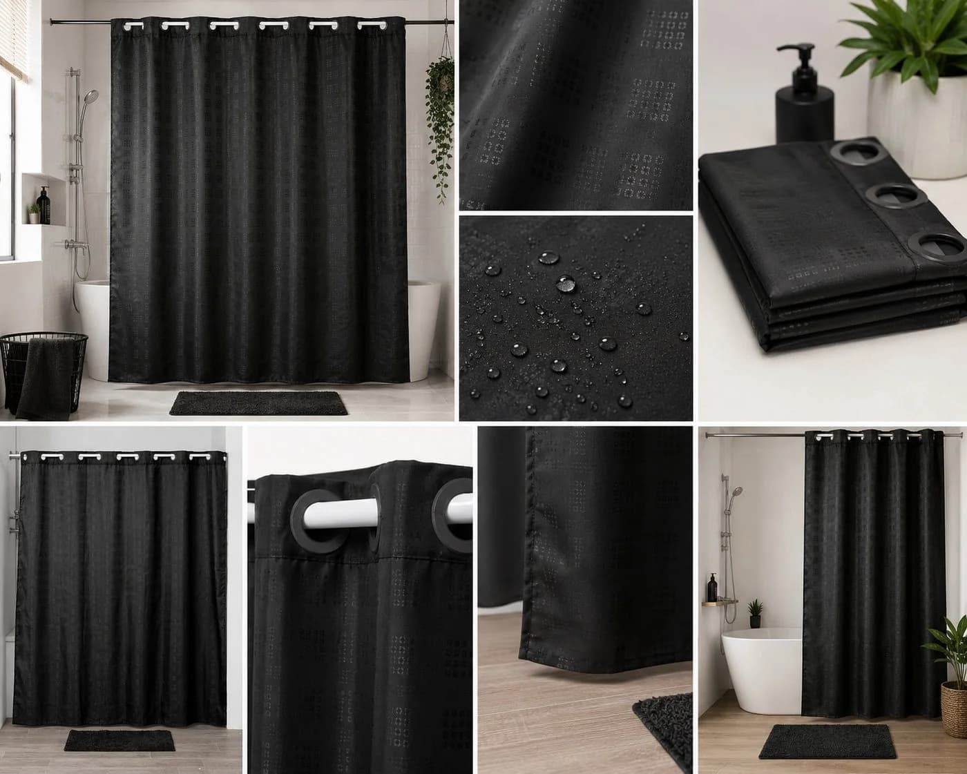 LikeKa Duschvorhang Schwarz mit integrierten Ösen 180x200 cm - Bild 5