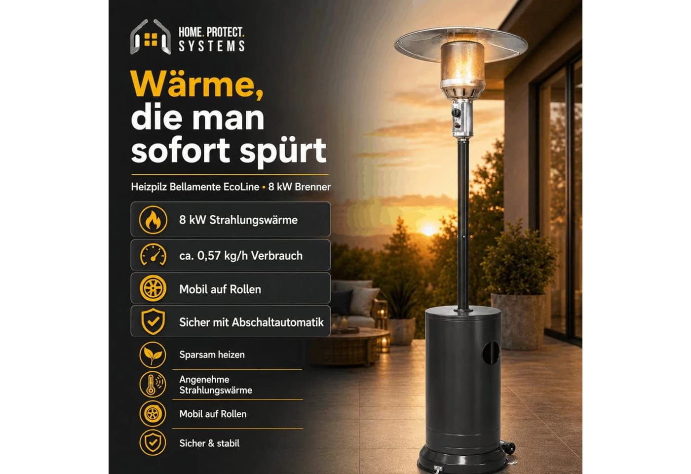 APANA Heizstrahler Eco Gasheizer Terrassenheizstrahler Anthrazit