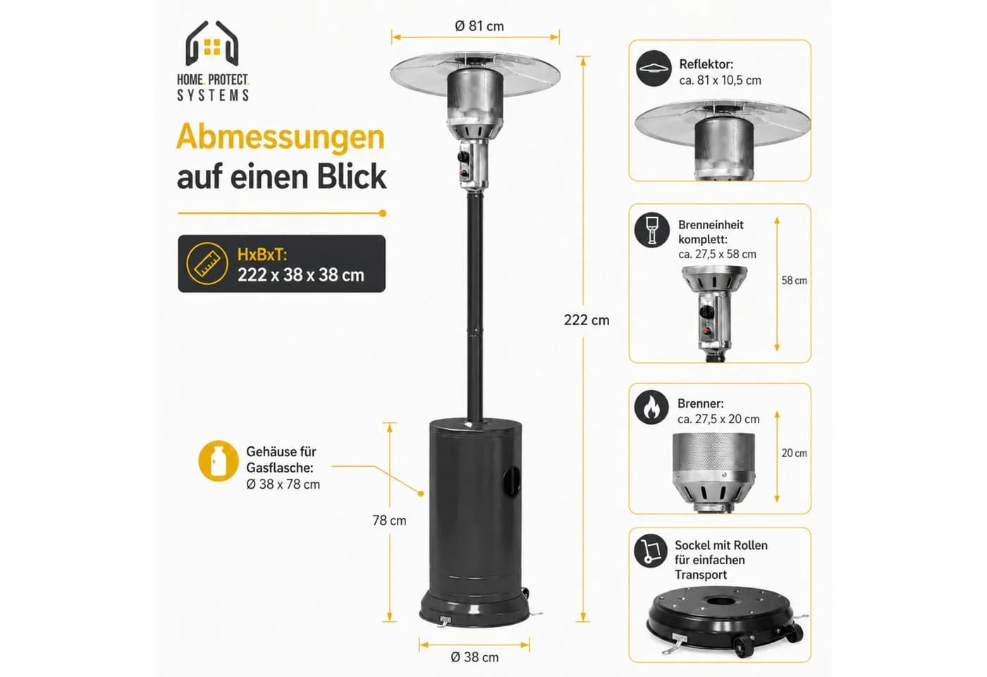 APANA Heizstrahler Eco Gasheizer Terrassenheizstrahler Anthrazit - Bild 3