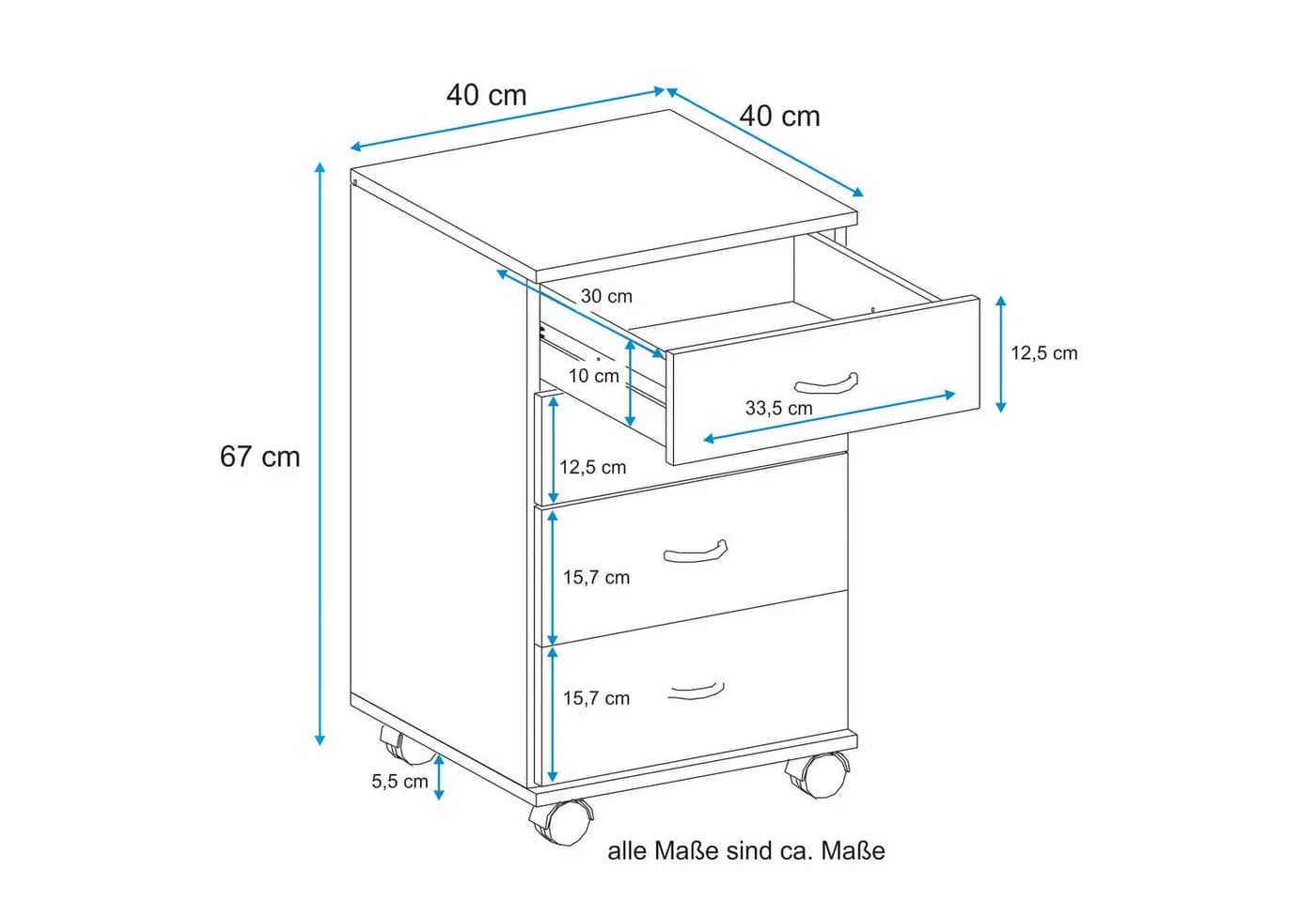 VOGL Möbelfabrik Rollcontainer Barrie Bürocontainer mit Schubladen Beige/Weiß - Bild 5