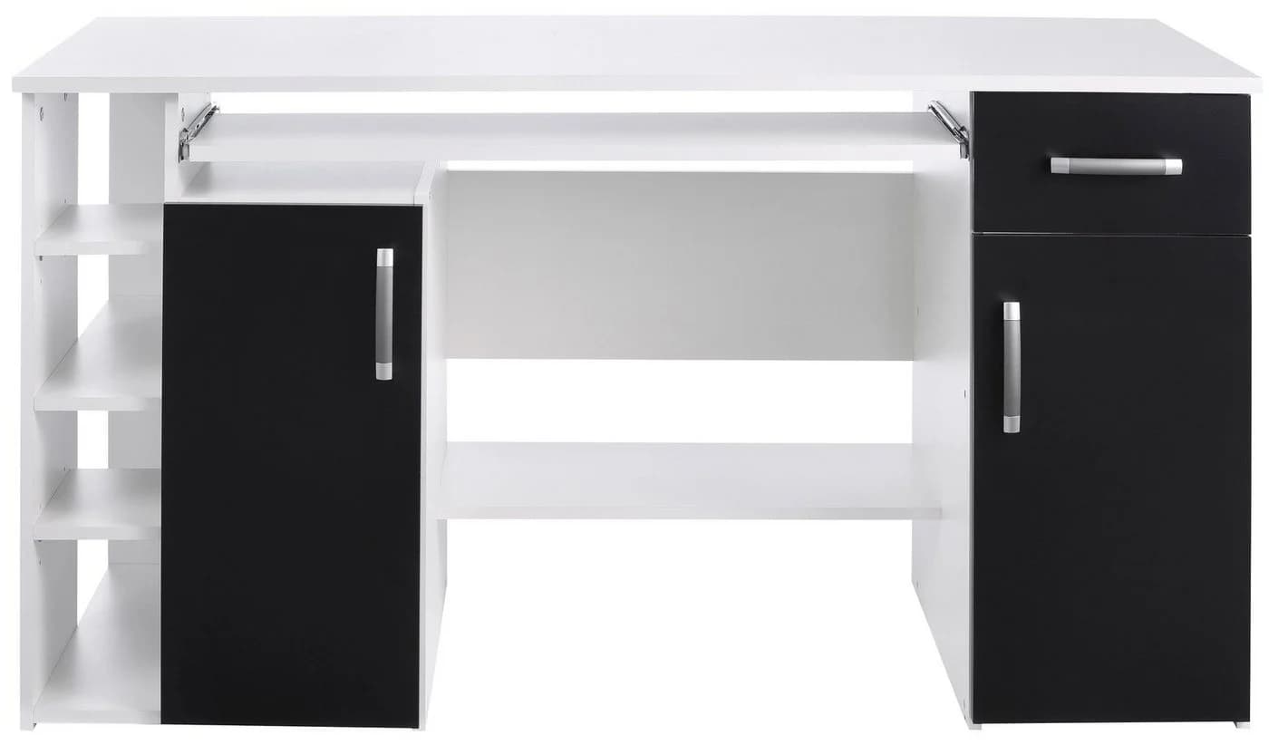 VOGL Schreibtisch Tim mit Stauraum und Tastaturauszug Weiß-Schwarz - Bild 2