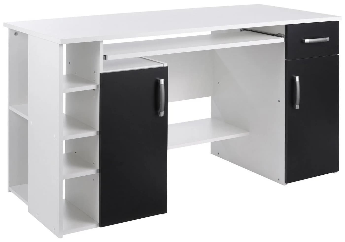 VOGL Schreibtisch Tim mit Stauraum und Tastaturauszug Weiß-Schwarz - Bild 3