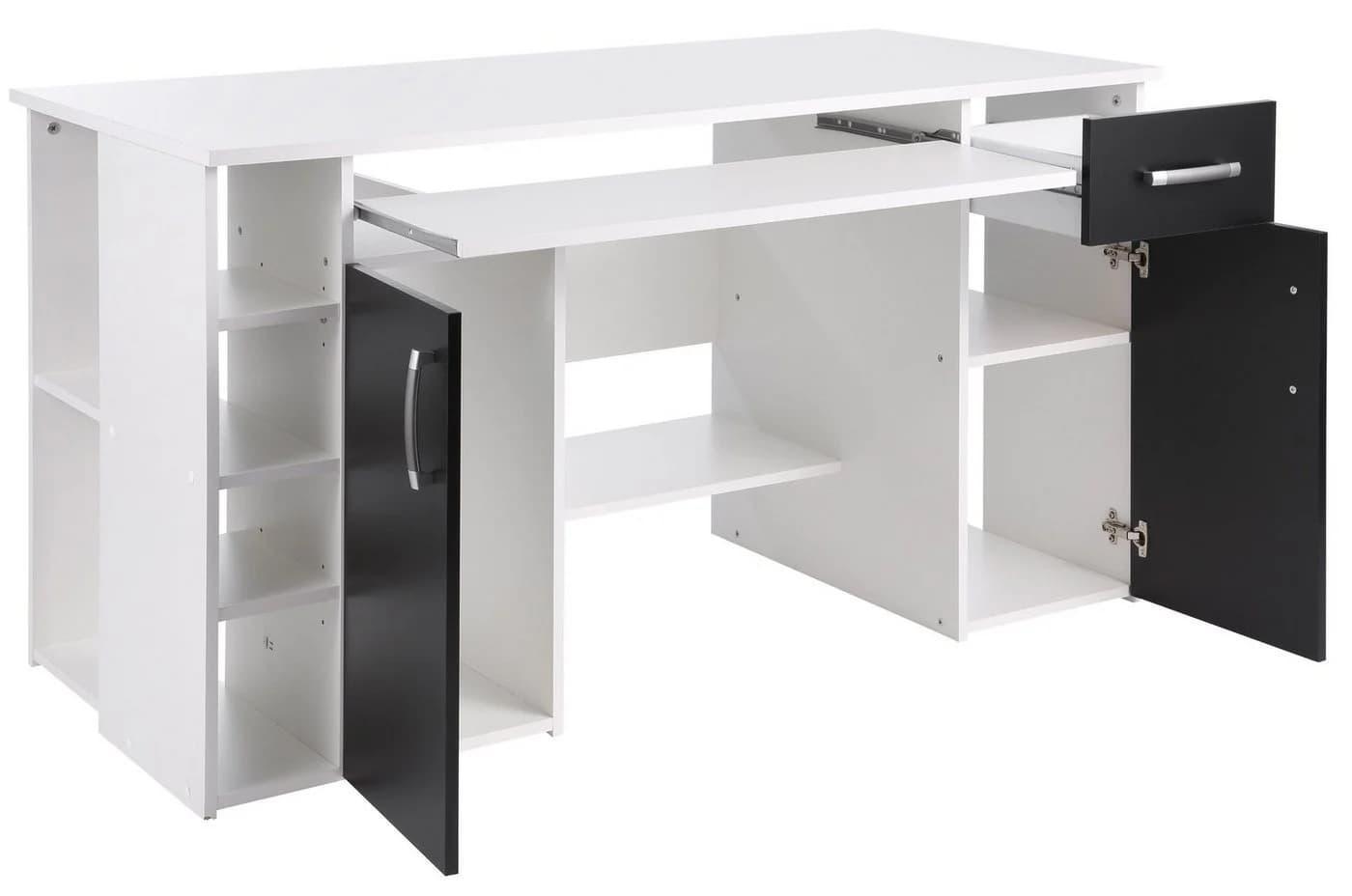 VOGL Schreibtisch Tim mit Stauraum und Tastaturauszug Weiß-Schwarz - Bild 5