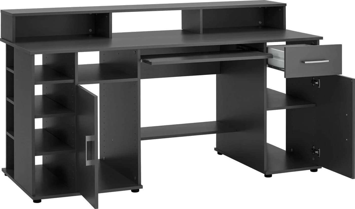 VOGL Schreibtisch Timra mit Monitoraufsatz & Tastaturauszug Grau - Bild 4