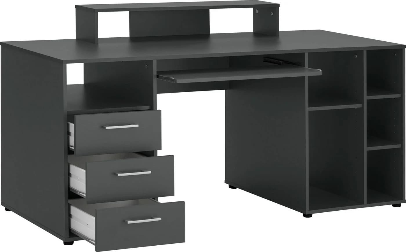 VOGL MÖBELFABRIK Schreibtisch Timra Graphit mit Schubladen und Aufsatz - Bild 4