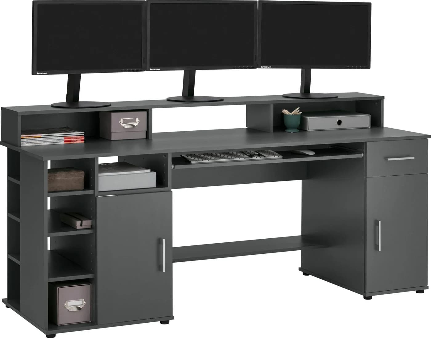 Schreibtisch VOGL MÖBELFABRIK Timra mit Monitoraufsatz, Tastaturauszug & Towerfach, Graphitgrau - Bild 3