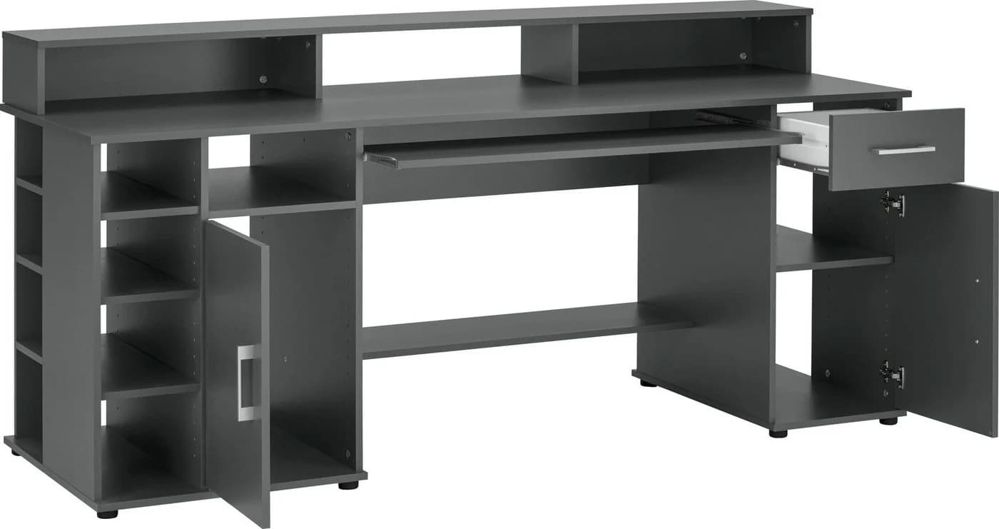 Schreibtisch VOGL MÖBELFABRIK Timra mit Monitoraufsatz, Tastaturauszug & Towerfach, Graphitgrau - Bild 4