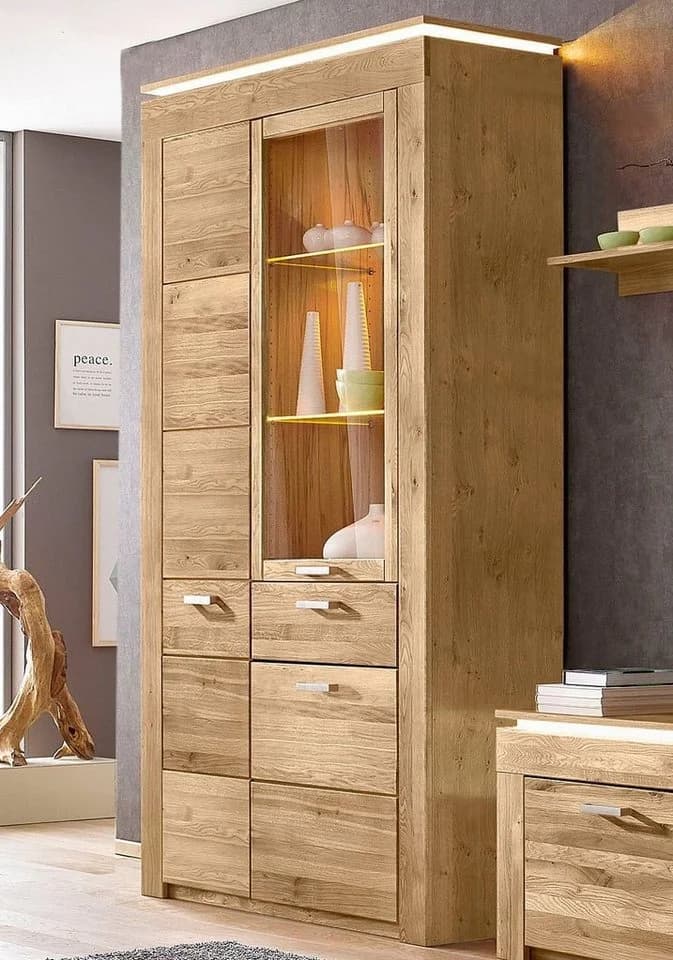 VOGL Vitrine Wildeiche Teilmassiv mit LED-Optik und Viel Stauraum - Bild 2