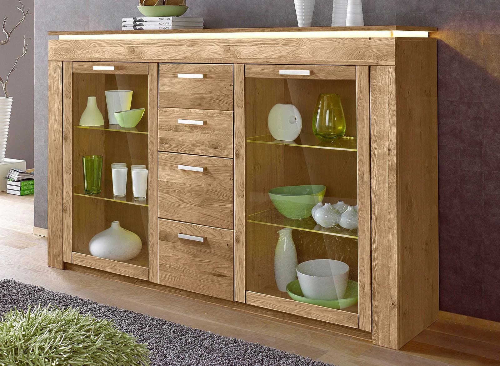 VOGL MÖBELFABRIK Highboard Wildeiche Massiv Front mit Glasfronten