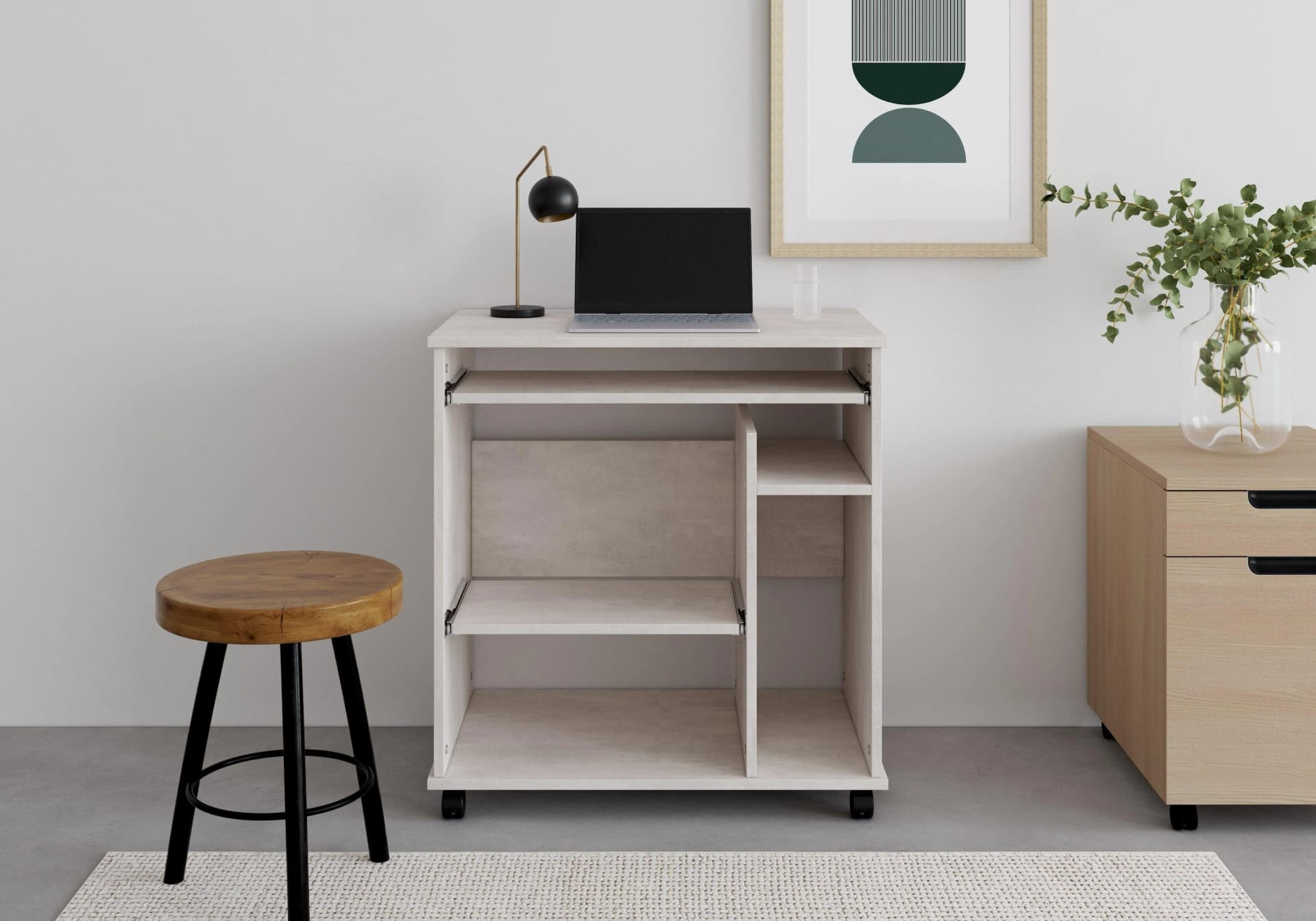 VOGL Compi Computertisch Grau Grifflose Optik mit Rollen