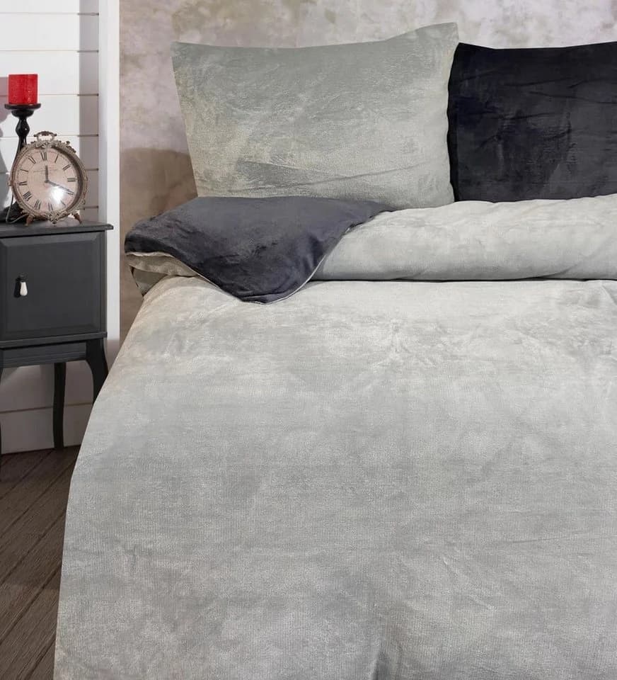 Leonado Vicenti Bettwäsche 4 tlg Winter Wende Plüsch Thermo Fleece Warm Bettwäsche 135x200 Grau