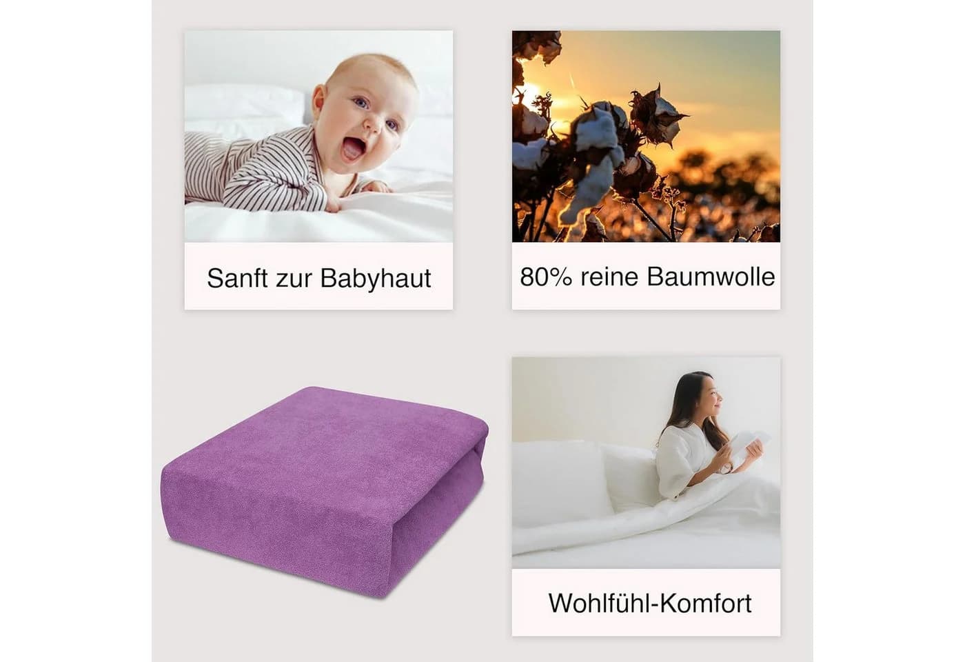 Best for You Spannbettlaken Baumwollmix Frottee Gummizug Violett - Bild 5