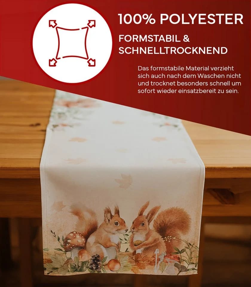 texpot Tischdecke Tischläufer Druck Eichhörnchen Herbst - Bild 3