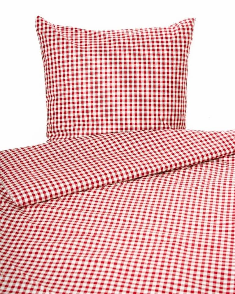 texpot Bettwäsche Landhaus Karo 100% Baumwolle mit Reißverschluss Rot-Weiß - Bild 2