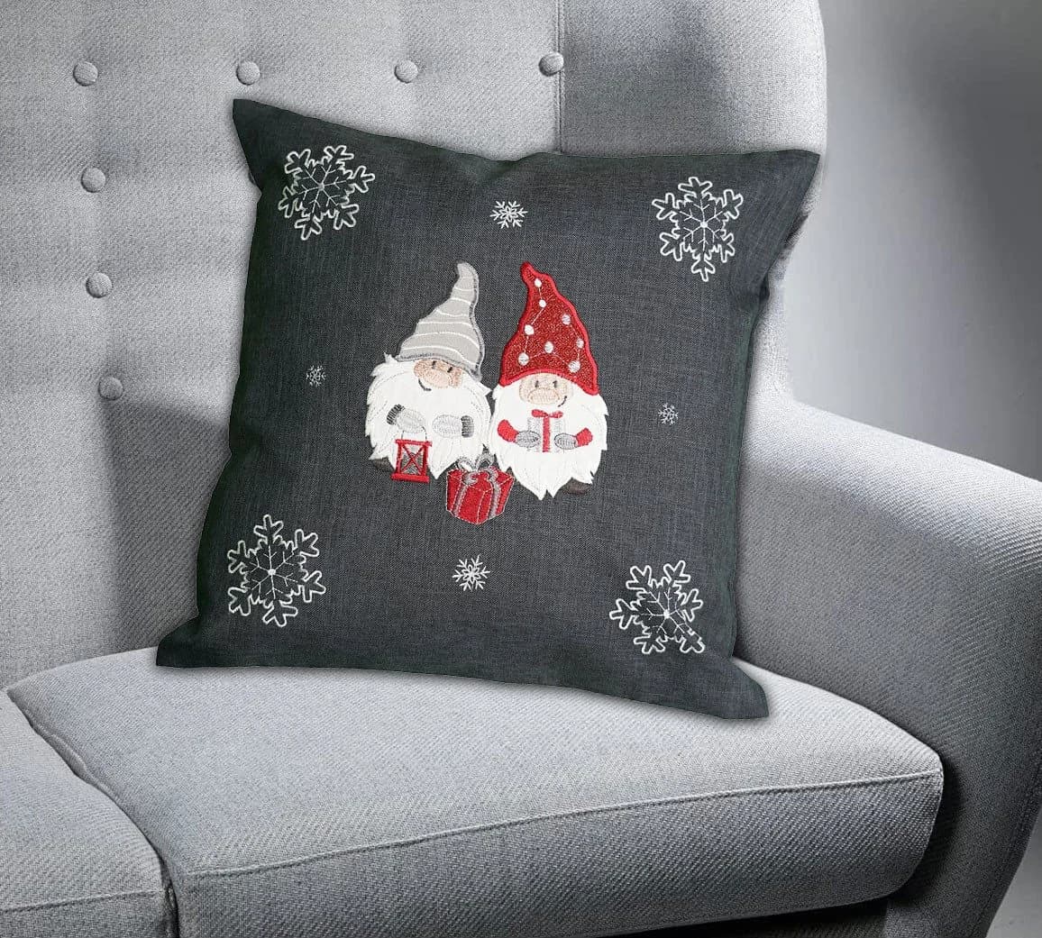 texpot Kissenhülle 40x40 cm Wichtel Stickerei Winter Weihnachten