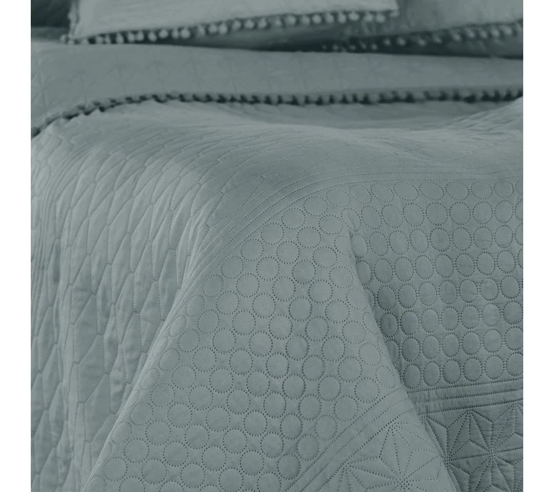 texpot Tagesdecke Grau mit Pompons und Wendefunktion