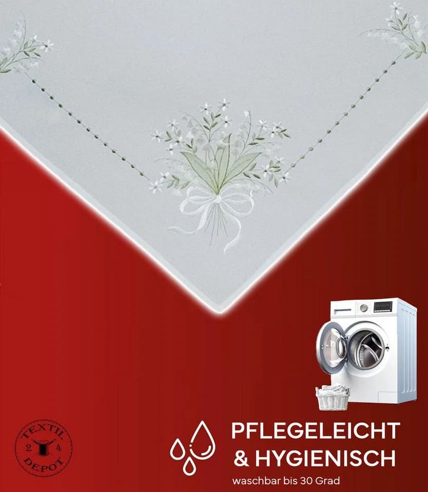 texpot Tischdecke Tischläufer Maiglöckchen Stickerei Weiß - Bild 3