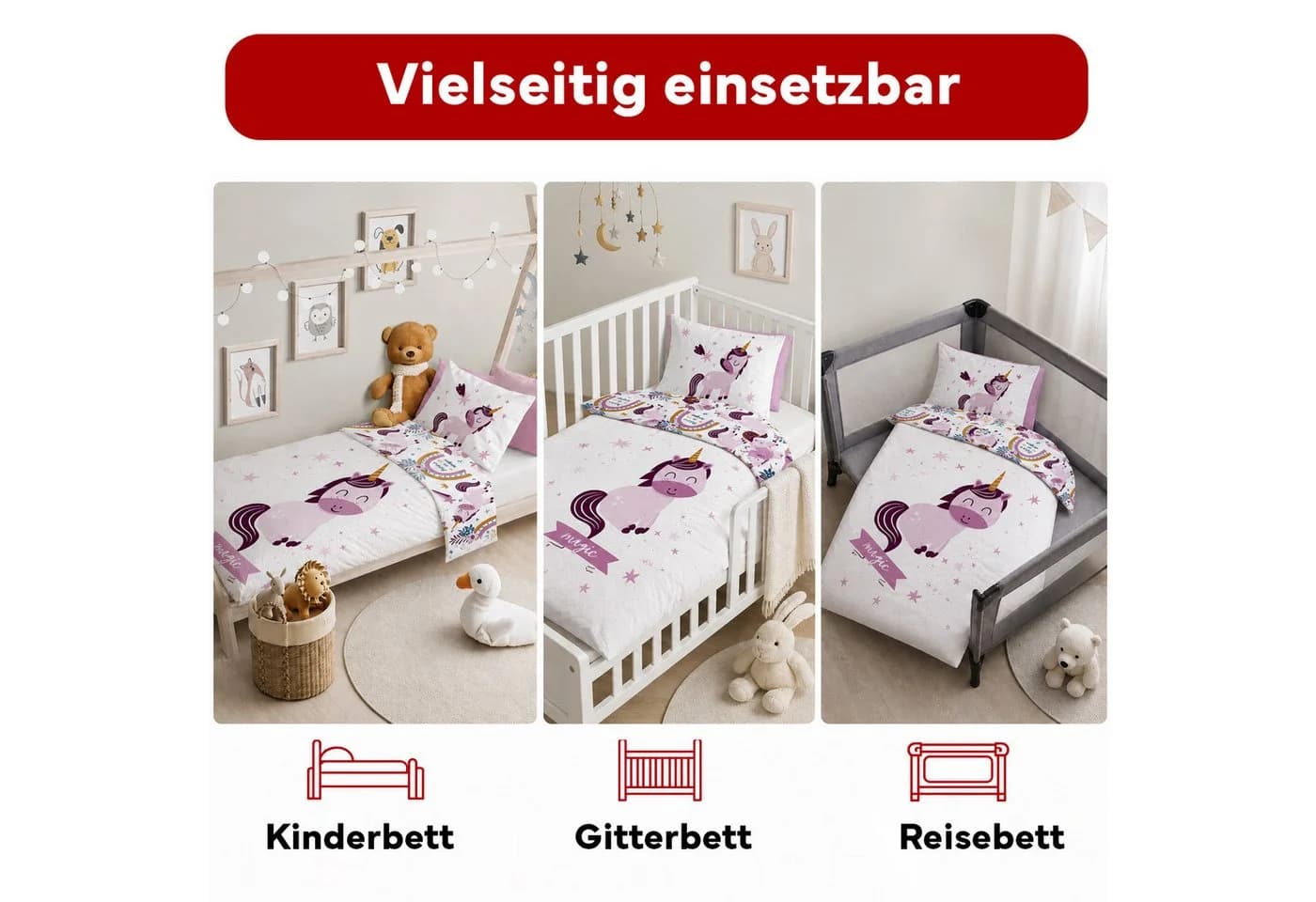 texpot Kinderbettwäsche Einhorn bedruckt Garnitur Baumwolle 2-teilig - Bild 4