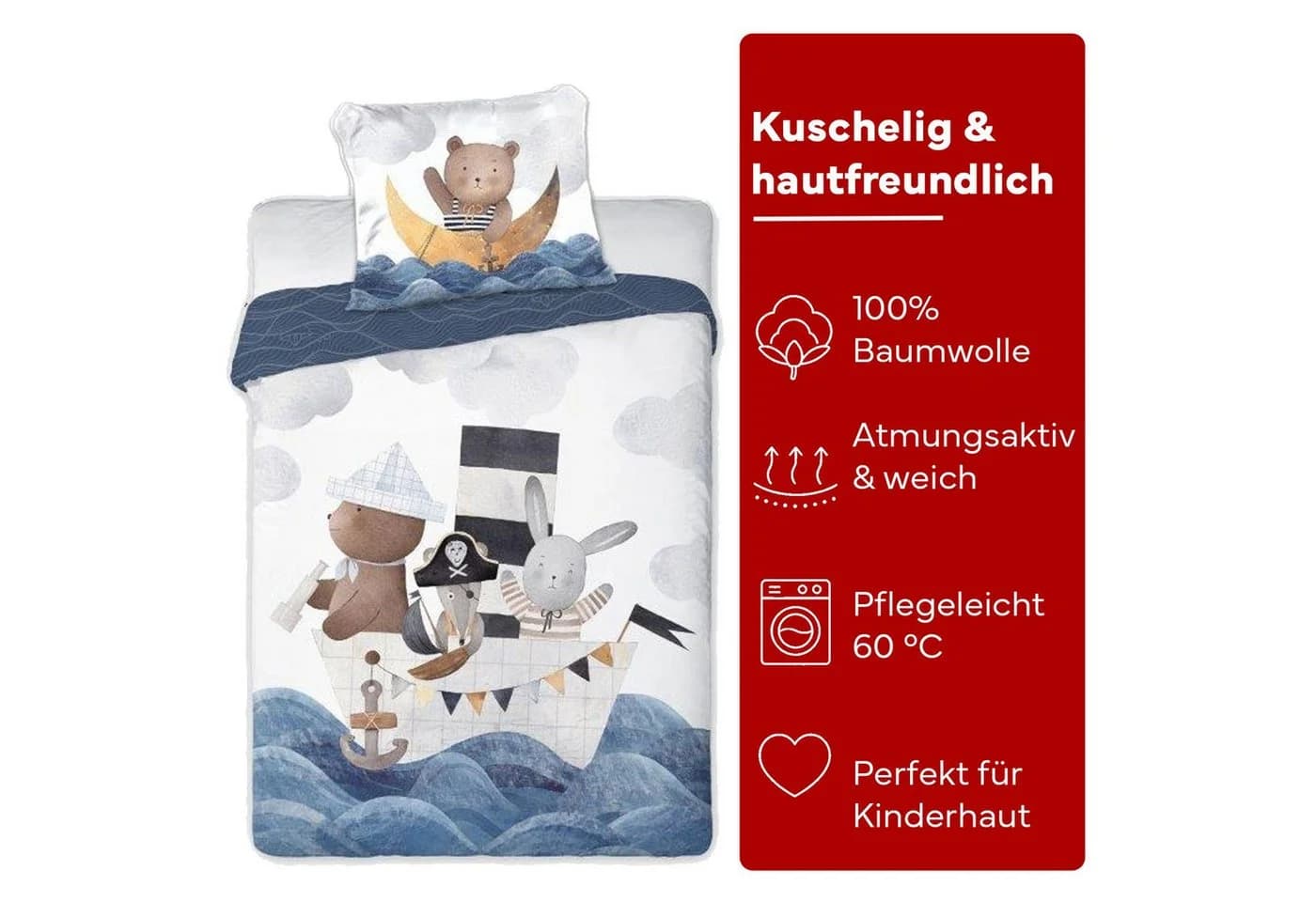 texpot Kinderbettwäsche Schiff Leuchtend 2-teilig Bunt