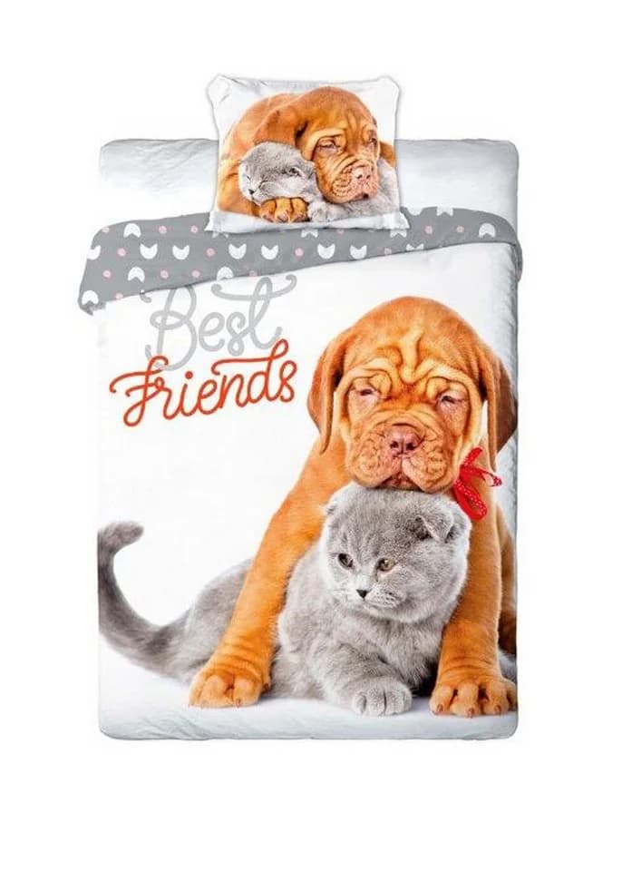 texpot Bettwäsche Garnitur Hund und Katze 100% Baumwolle Bunt