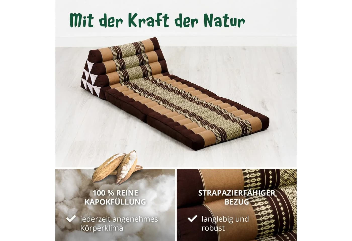 livasia Thaikissen 2 Auflagen Braun Kapok Füllung - Bild 4