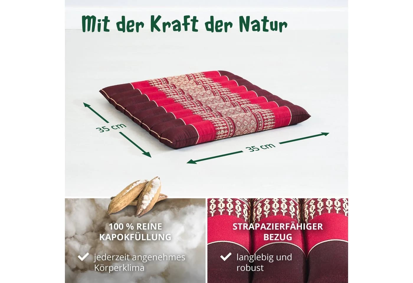 livasia Sitzkissen Steppkissen Rot Kapok Füllung - Bild 4