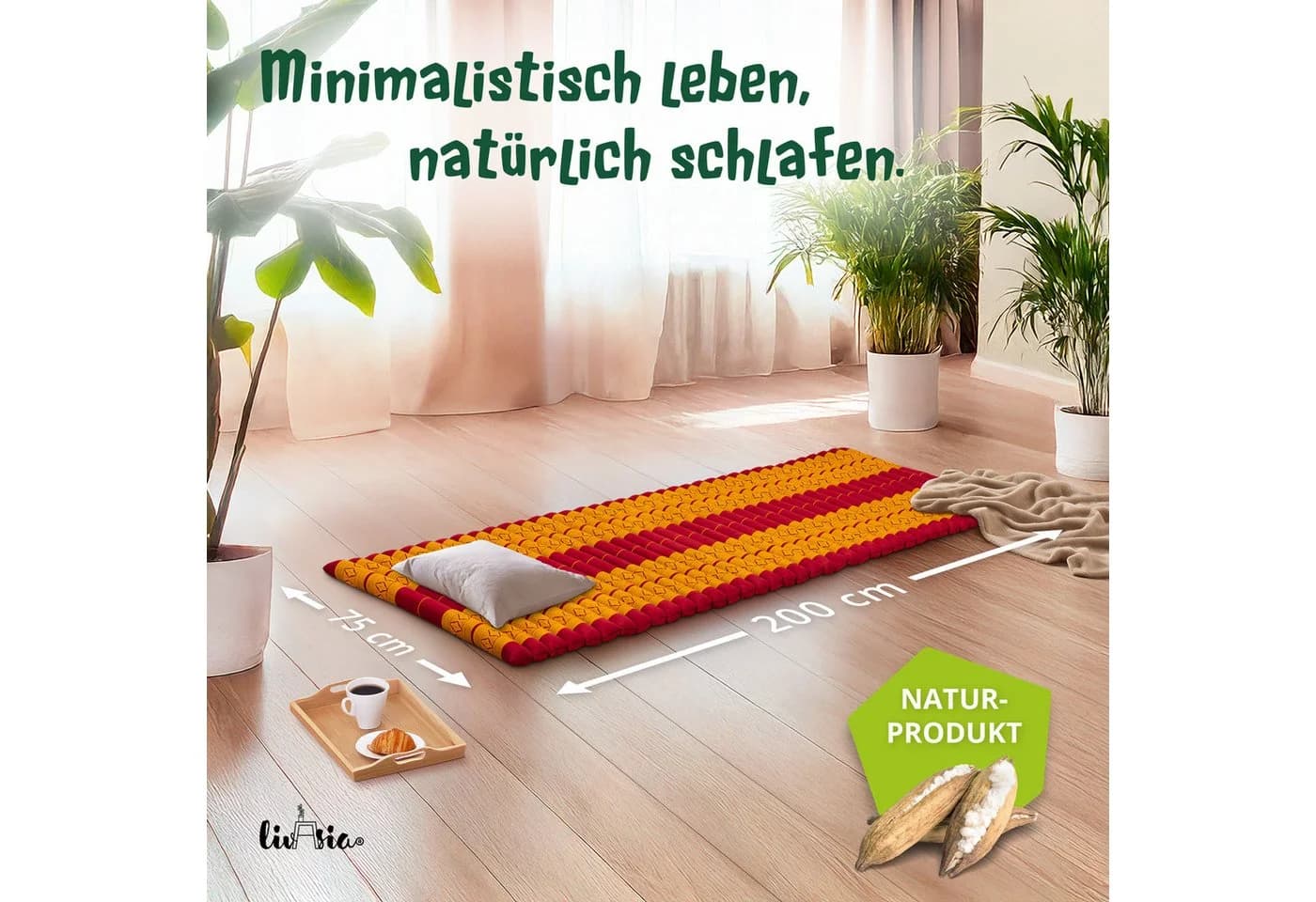 livasia Reisebett-Matratze Kapok 75cm breit Vegan Handgefertigt