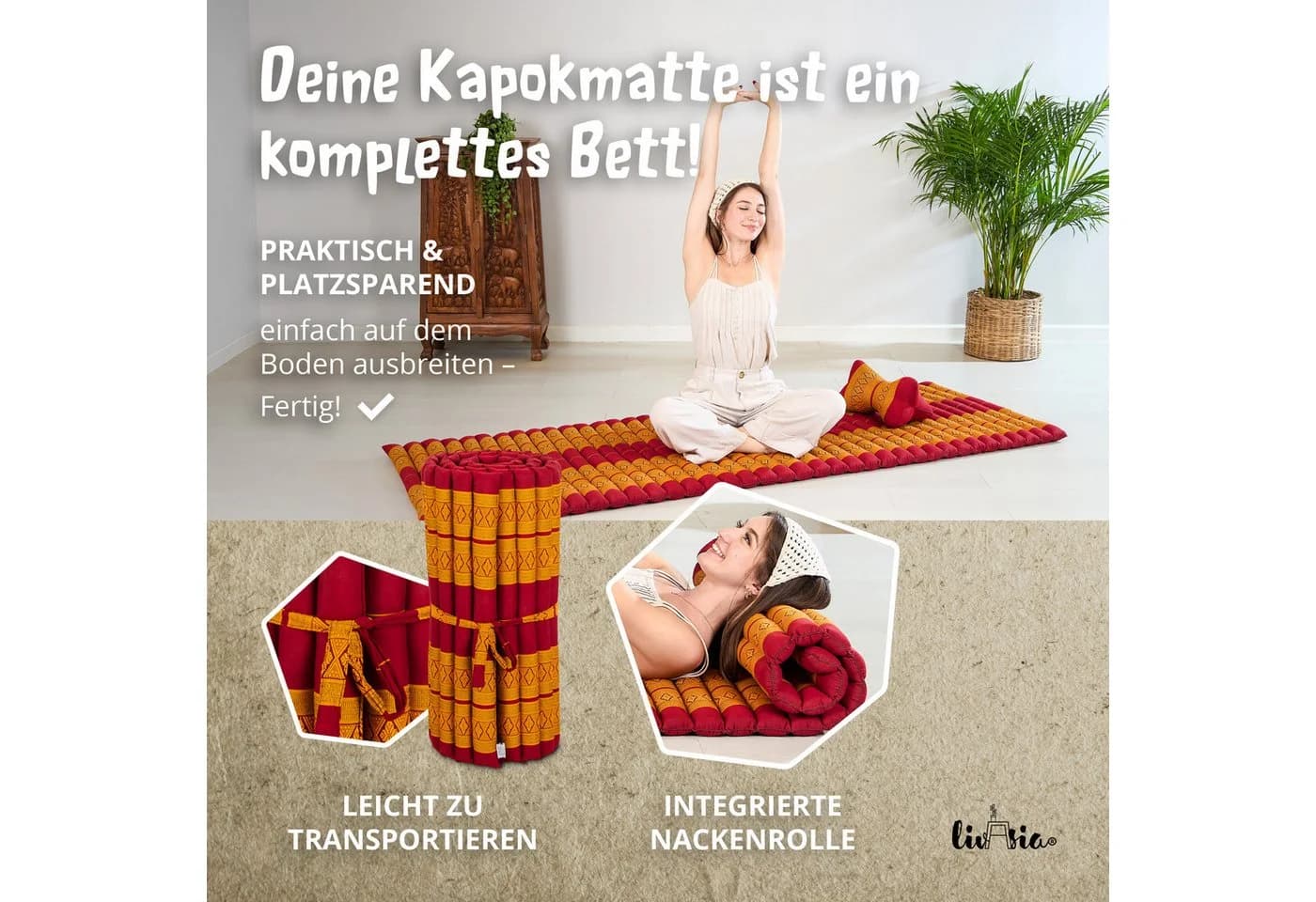 livasia Reisebett-Matratze Kapok 75cm breit Vegan Handgefertigt - Bild 4
