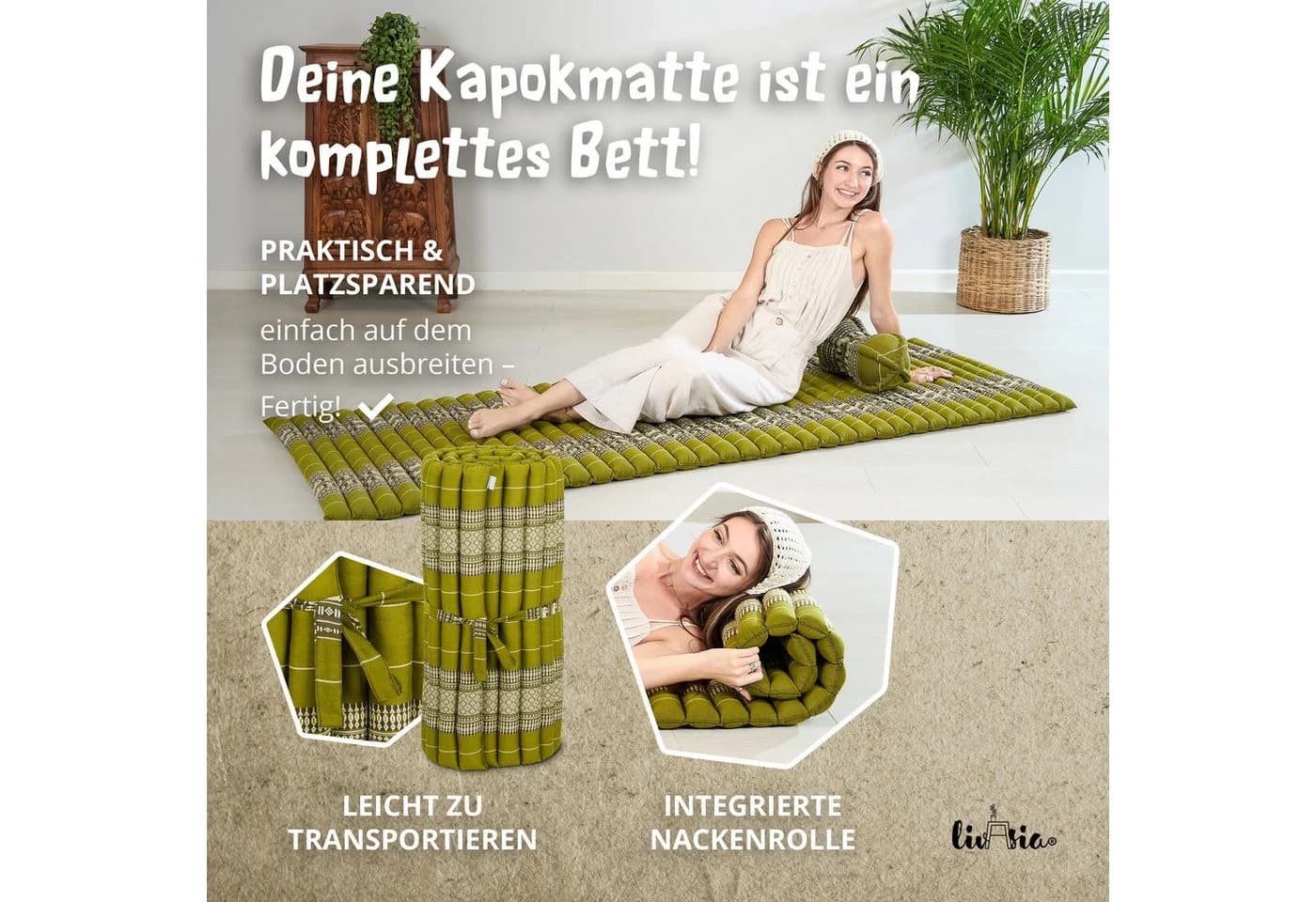 livasia Reisebett-Matratze Kapok Vegan Handgefertigt - Bild 4