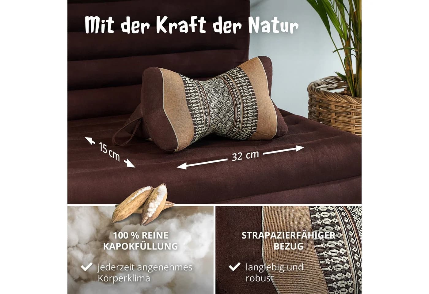 livasia Nackenstützkissen Knochenkissen Kapok Braun - Bild 4
