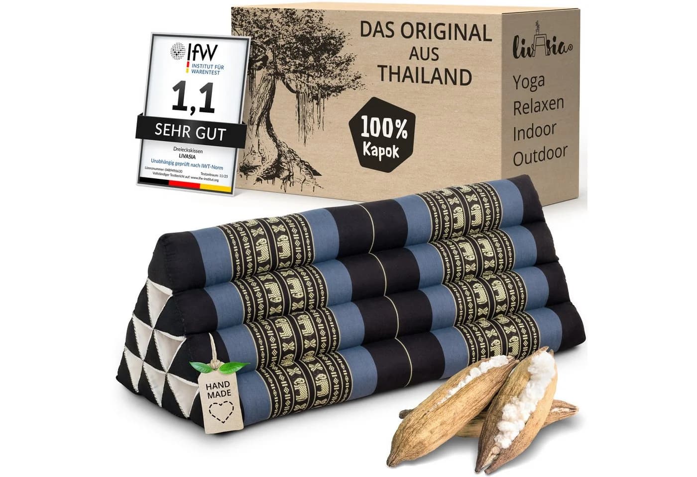 livasia Keilkissen Dreieckskissen 80 cm blau Kapok - Bild 2