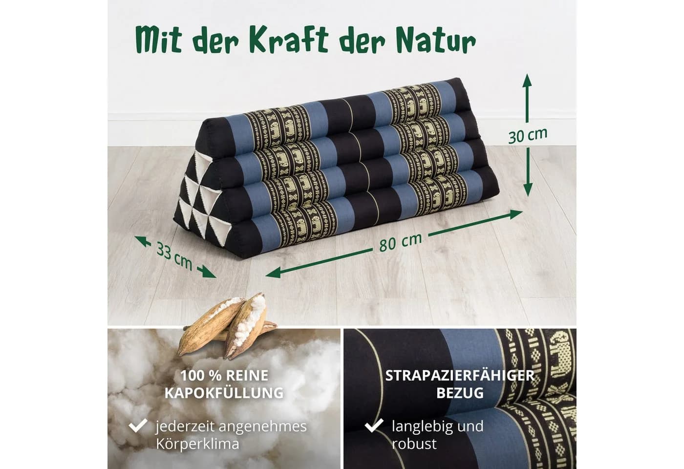livasia Keilkissen Dreieckskissen 80 cm blau Kapok - Bild 4