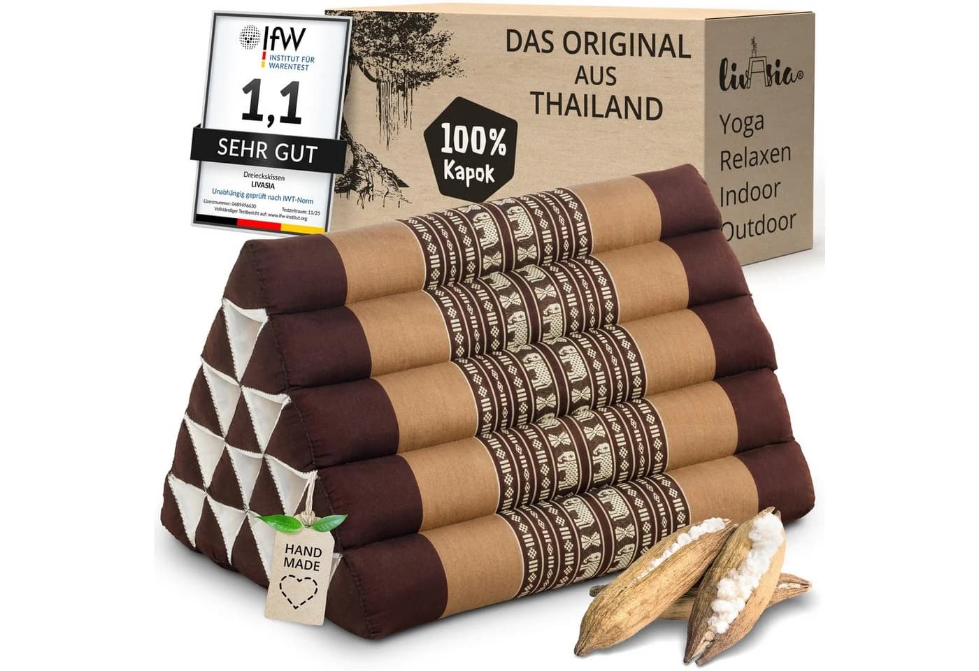 livasia Keilkissen Dreieckskissen hoch (Classic) Braun Kapok - Bild 2