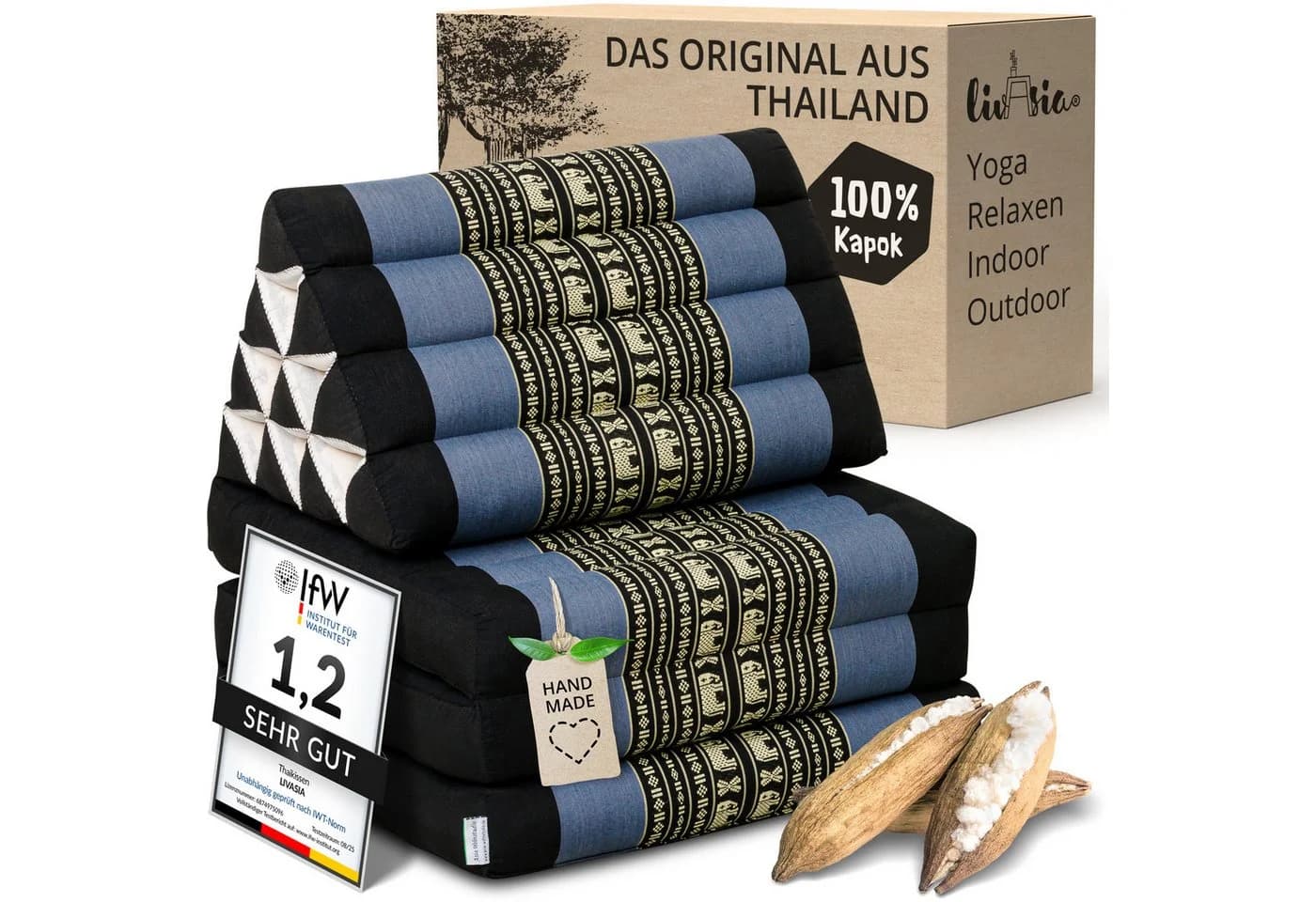 livasia Thaikissen 3 Auflagen Blau Kapok Füllung - Bild 2
