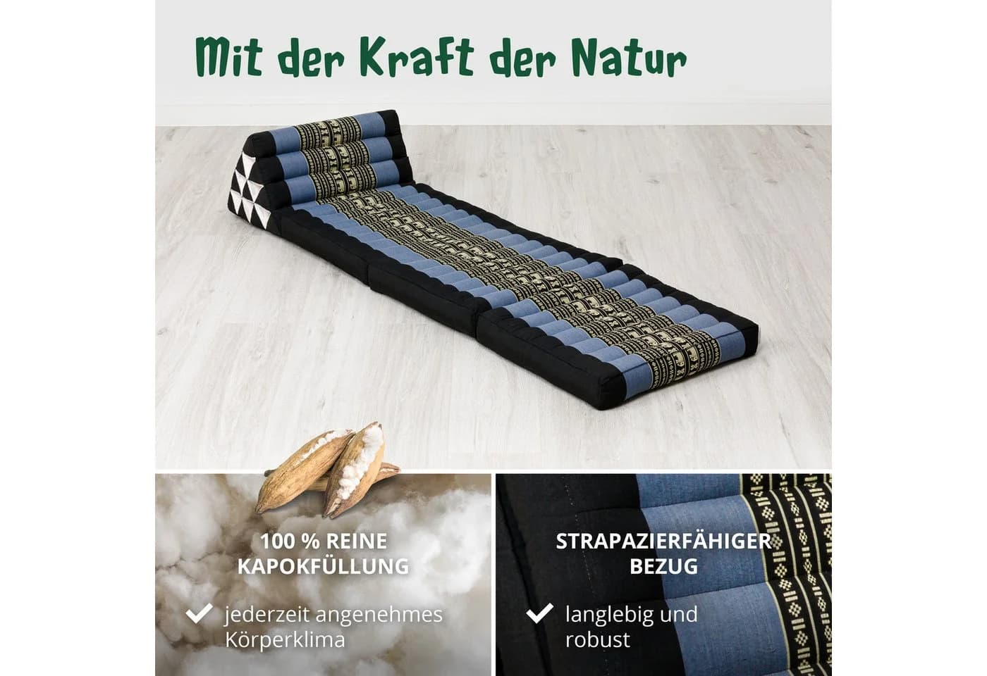 livasia Thaikissen 3 Auflagen Blau Kapok Füllung - Bild 4