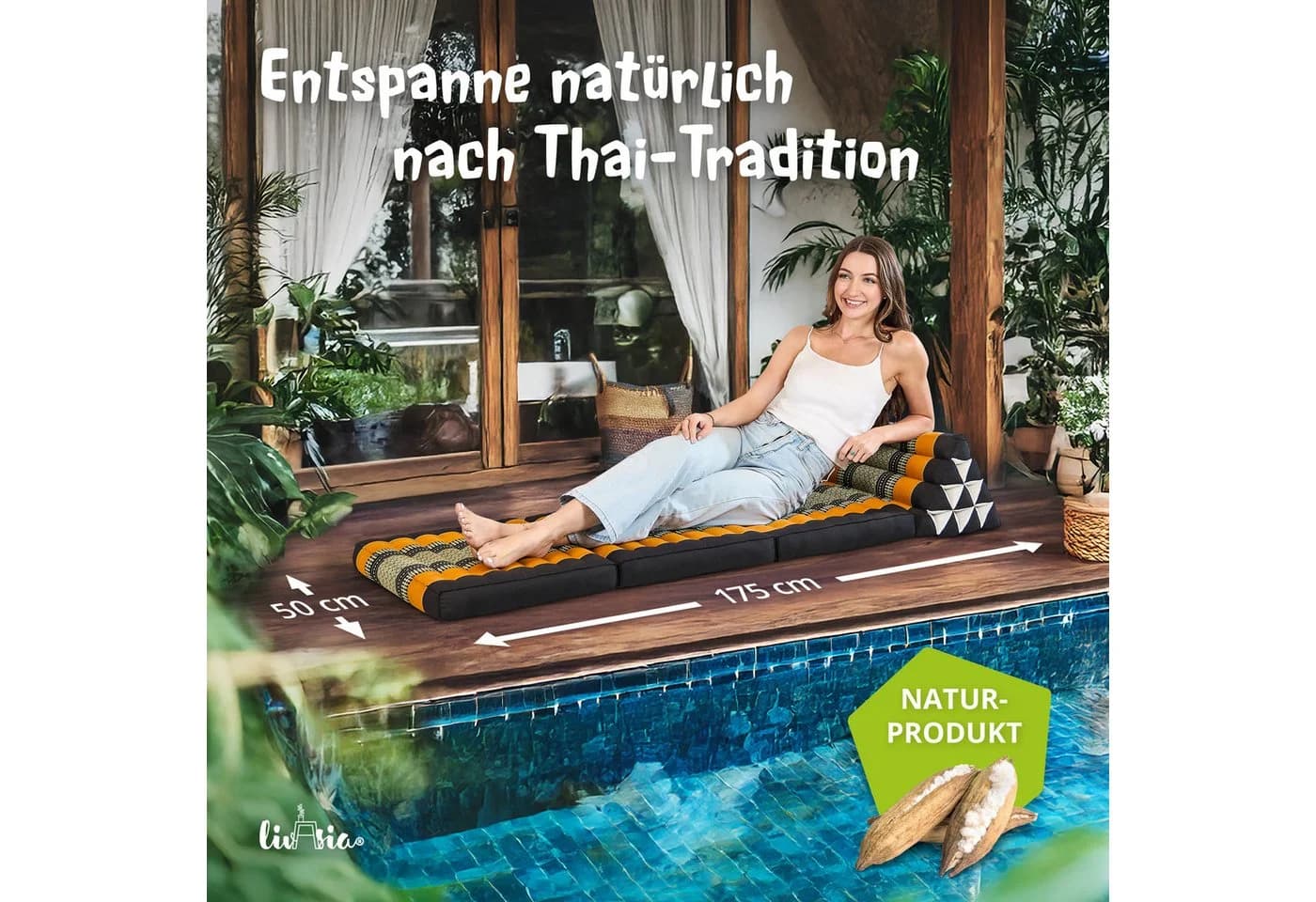 livasia Thaikissen 3 Auflagen Orange/Schwarz Kapok