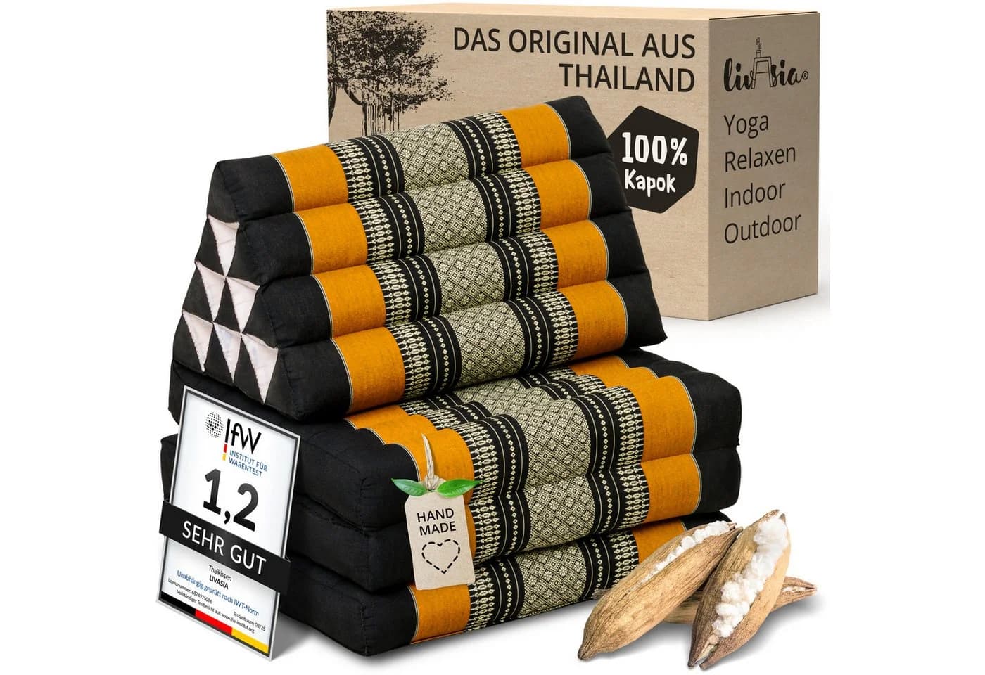 livasia Thaikissen 3 Auflagen Orange/Schwarz Kapok - Bild 2
