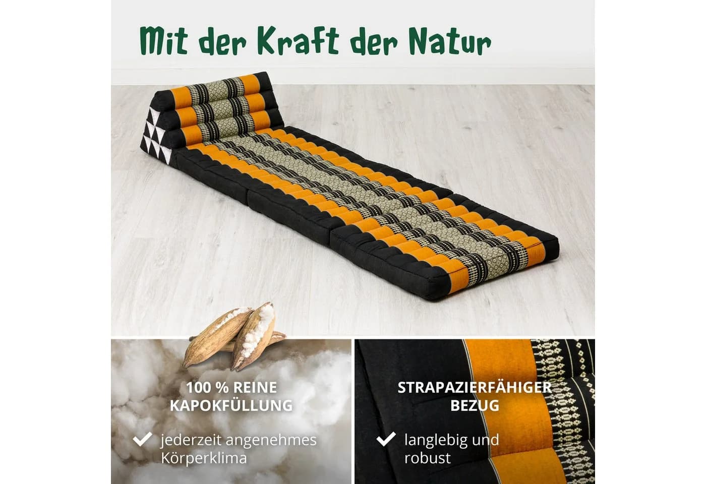 livasia Thaikissen 3 Auflagen Orange/Schwarz Kapok - Bild 4