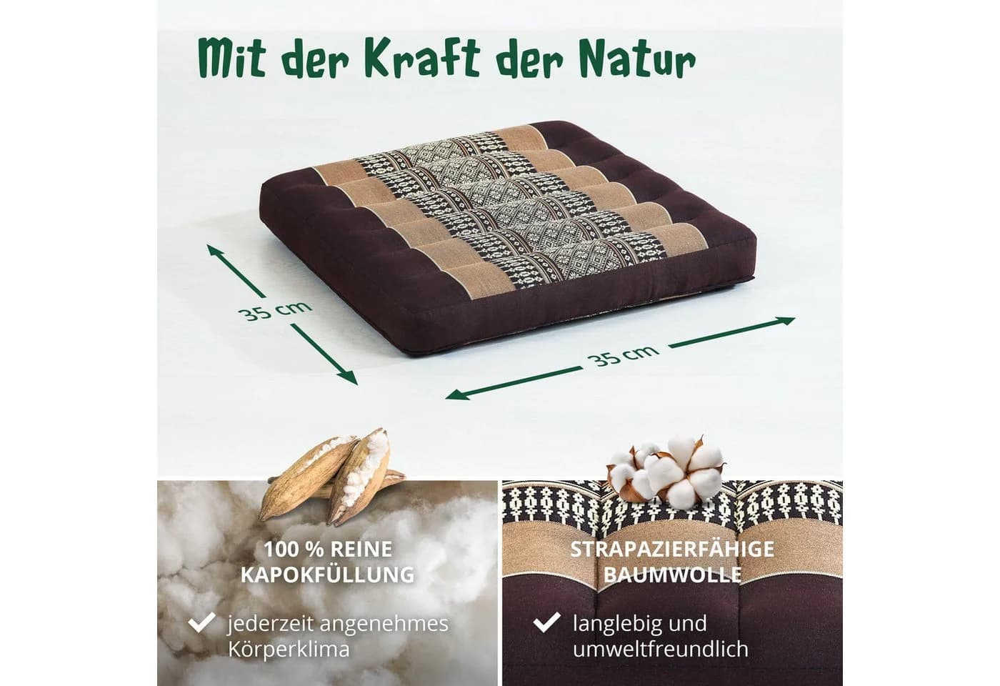 livasia Sitzkissen 35x35cm Vegan Kapok Handgefertigt Braun - Bild 4