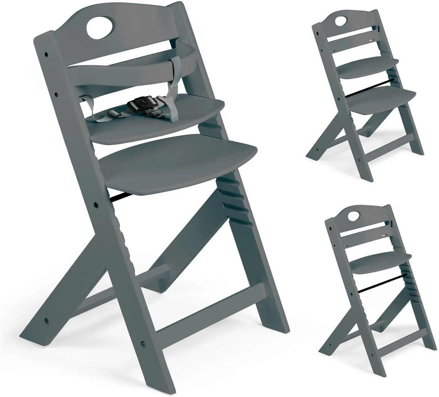 BabyGO Hochstuhl Family Grau Massivholz Buche
