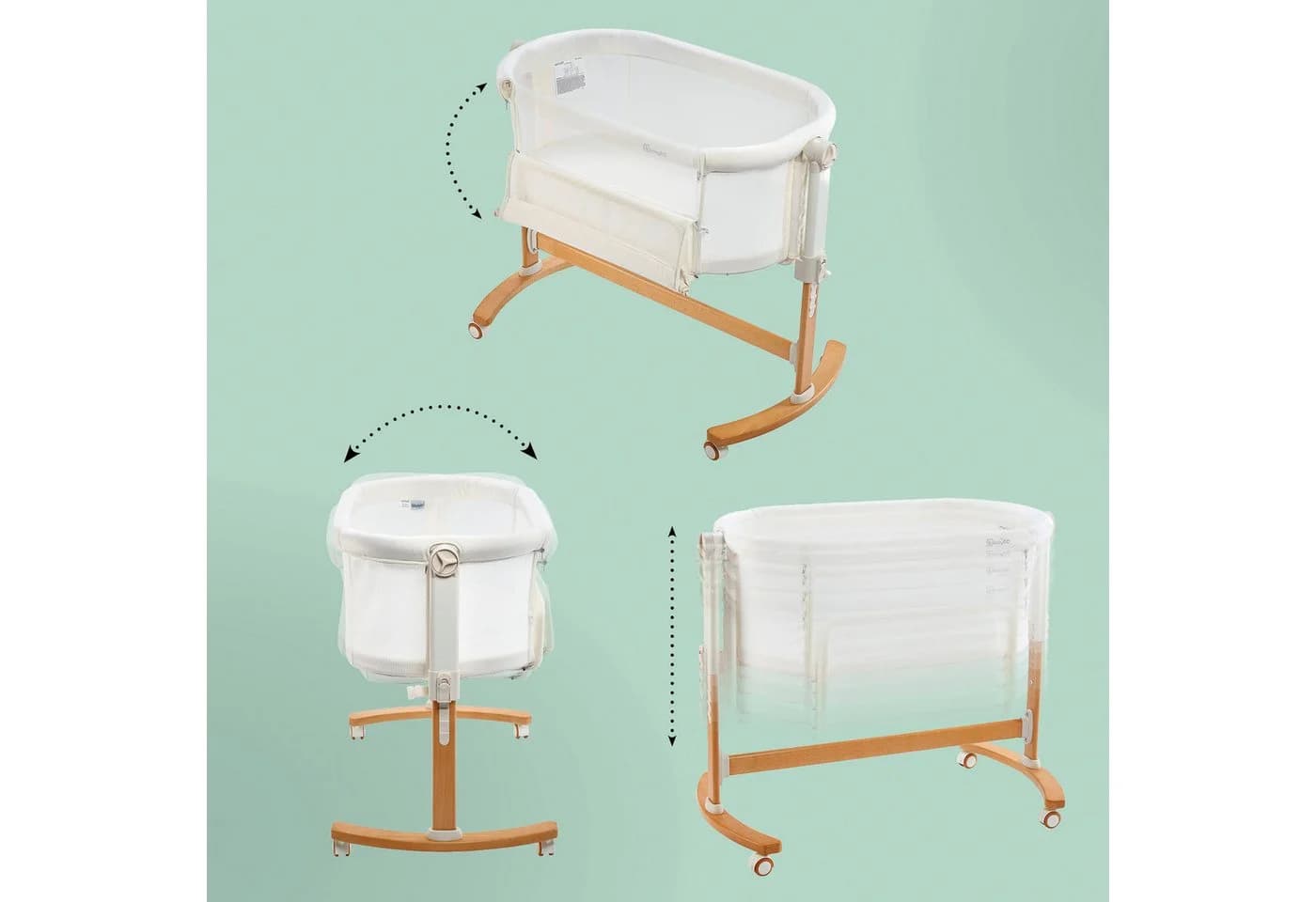 BABYGO Beistellbett Amila Beige Weiß mit Schaukelfunktion - Bild 4