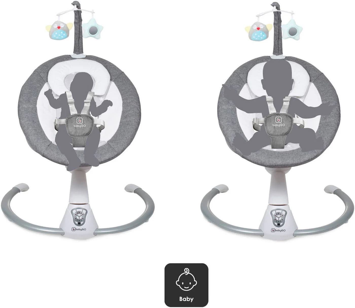 BabyGo Babywippe Homey Grau Aluminium Polyester mit Sound - Bild 3