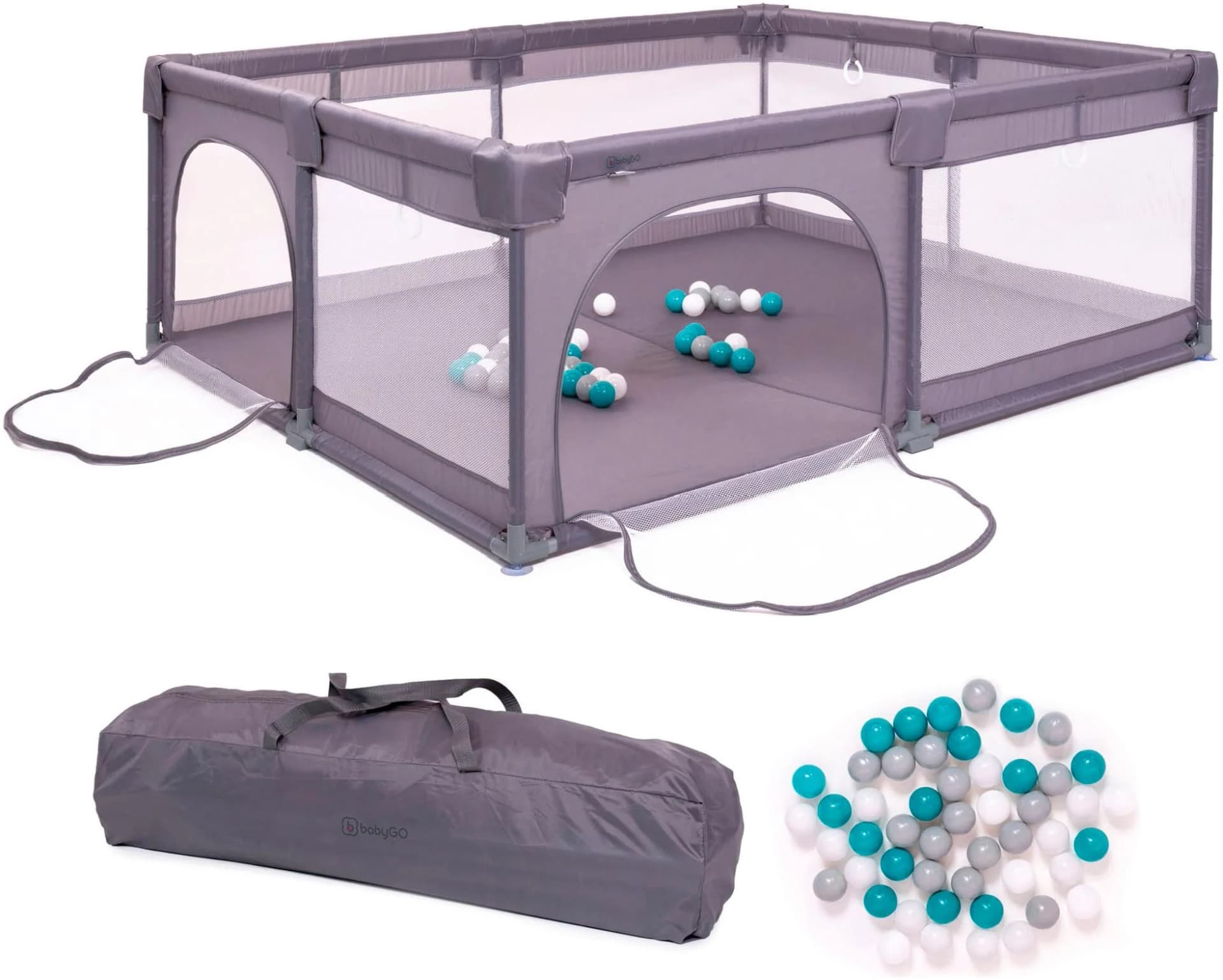 BABYGO Laufgitter Playpark Grau mit 48 Spielbällen