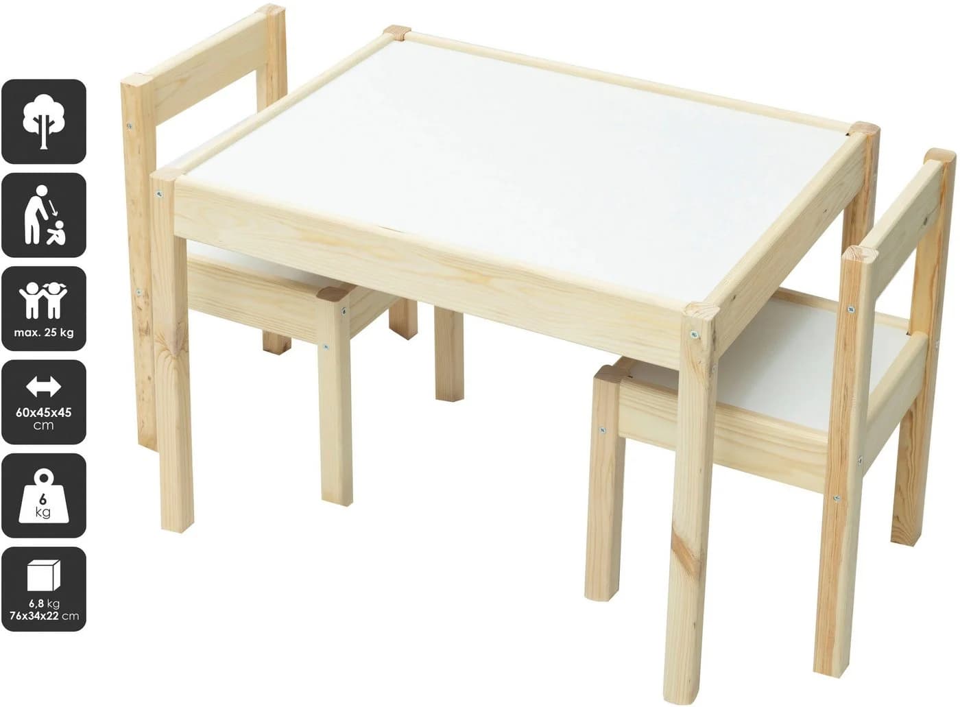 BABYGO Kindersitzgruppe Natur Beige 1 Tisch 2 Stühle Massivholz - Bild 4
