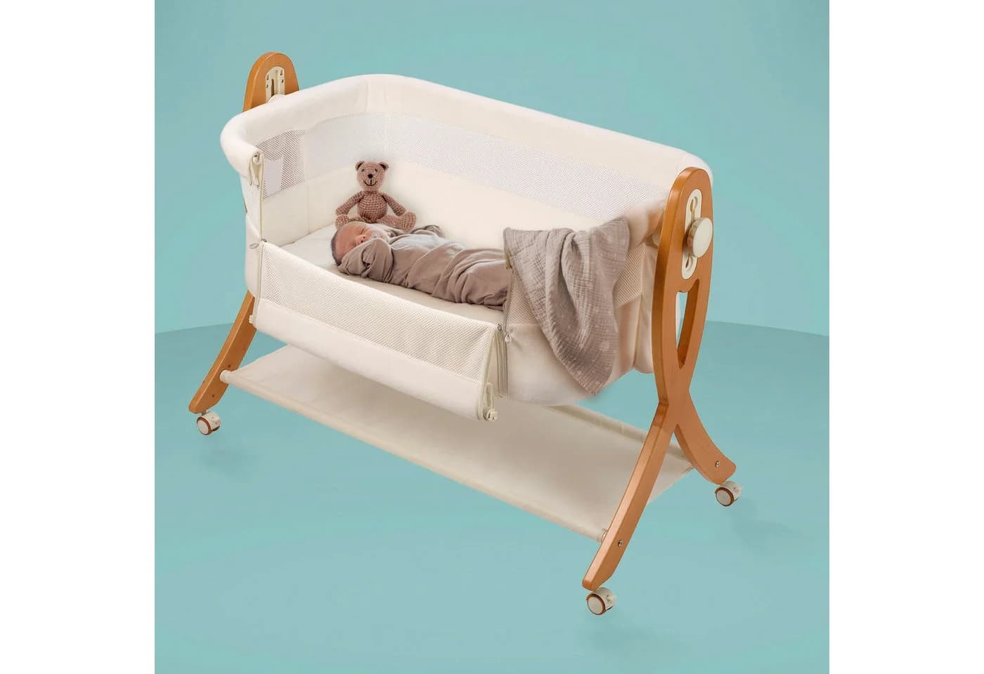 BabyGo Beistellbett SideBySide 2-in-1 Wiege Beige/Weiss - Bild 5
